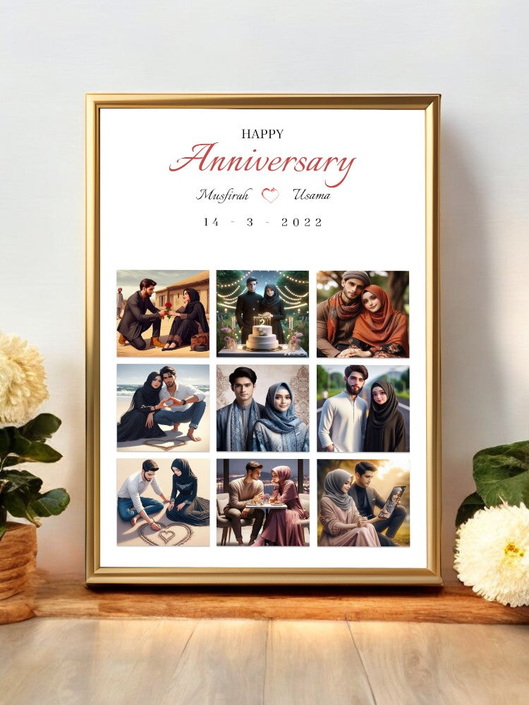 9 Photos Grid Anniversary Frame Gold
